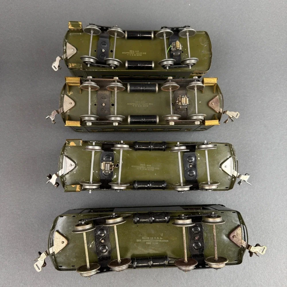 Lionel Prewar Standard Gauge Train Cars Set 33 34 35 36 Olive Green Vintage